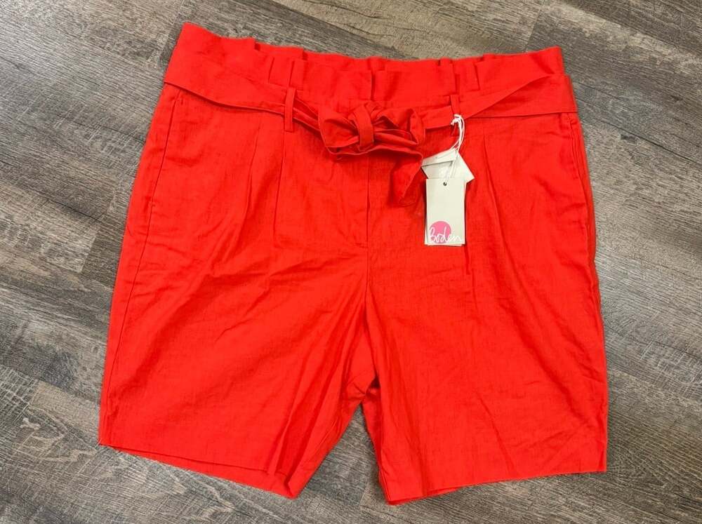 Boden High Waisted Alma Belted Linen Paperbag Shorts Womens 18 Red NWT